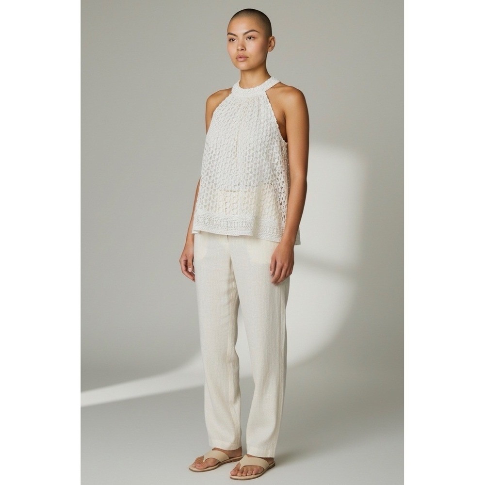 Moon River Anthropologie White Lace Halter Swing Tank Top Women's Boho S